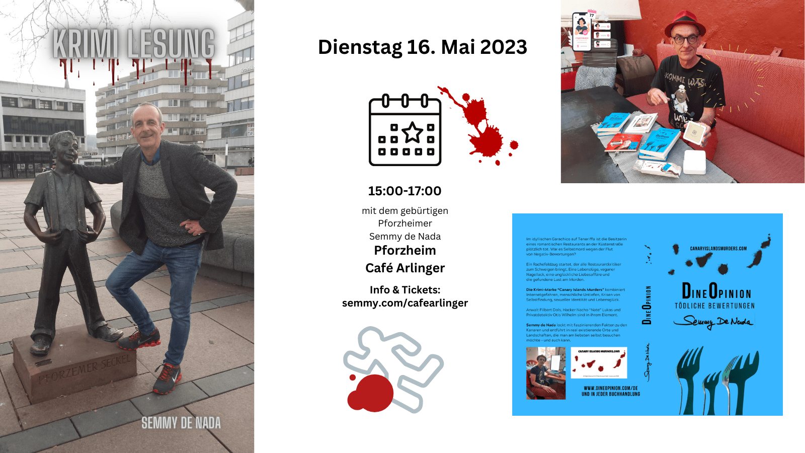 Krimi-Lesung in Pforzheim am 16. Mai 2023 im Cafe Arlinger